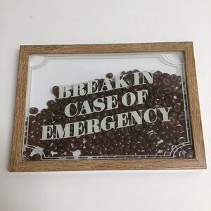 Coffee Shop Picture Bean Filled Wall Art Box Break In Case of Emergency Cafe 3D